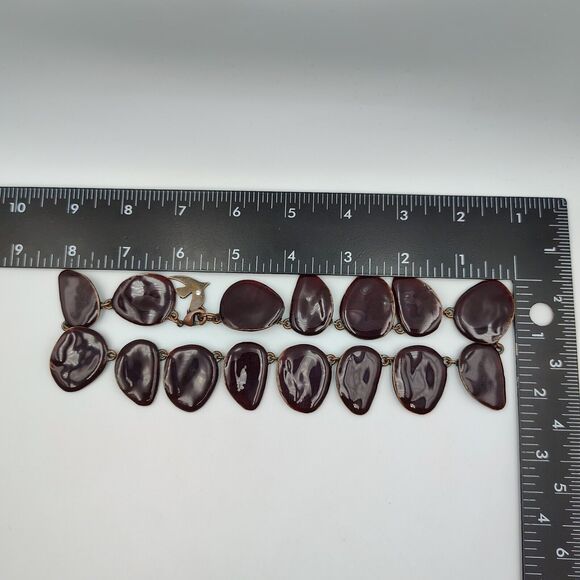 Cecile Jeanne Paris Burgundy Plum Color Enamel Panel Statement Necklace Rare - Picture 13 of 15